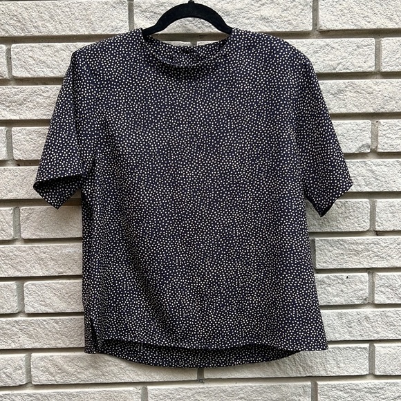 Alfred Dunner Petite Blouse Navy/Camel Sz 8 - Picture 2 of 9